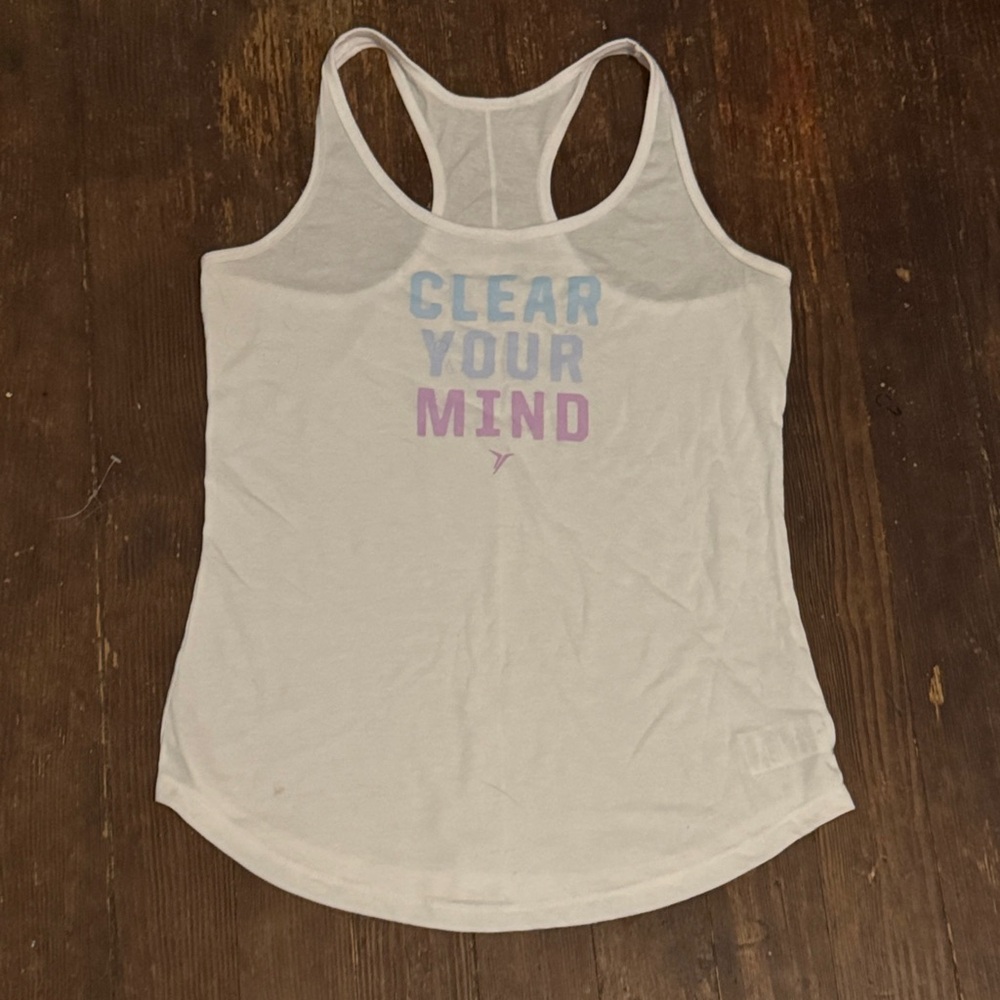 Old Navy White Tank Top with Blue and Purple Text